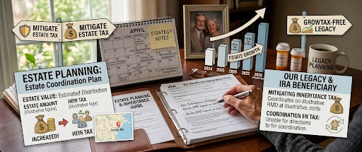 estate documents and IRA paperwork, inheritance concept
