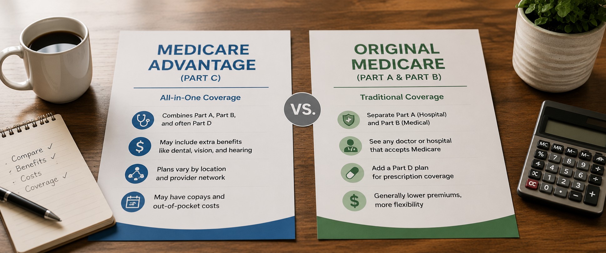 side-by-side comparison concept, Medicare plan documents o