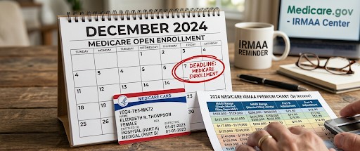 Medicare card and income chart, IRMAA premium concept