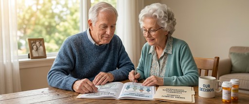 couple reviewing Social Security documents together